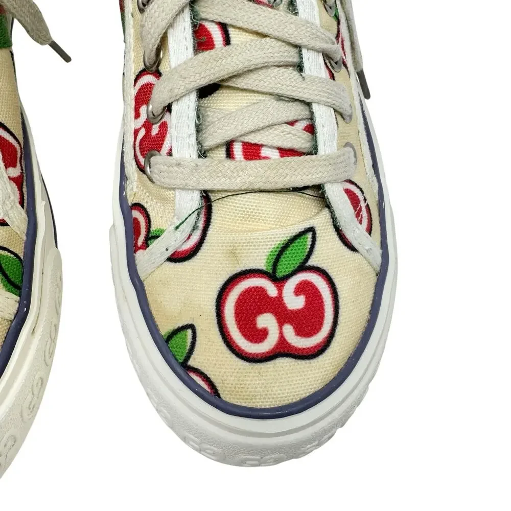 Gucci Tennis 1977 Ivory Canvas GG Apple Print Web Stripe Sneakers 40 - Picture 4 of 9